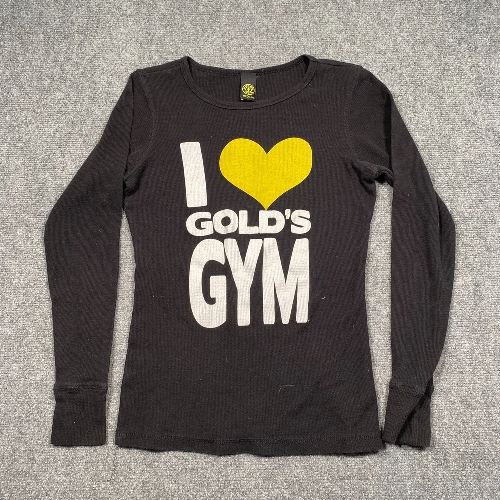 Golds Gym Shirt Women's Medium Thermal Waffle Knit Black Weight Lifting